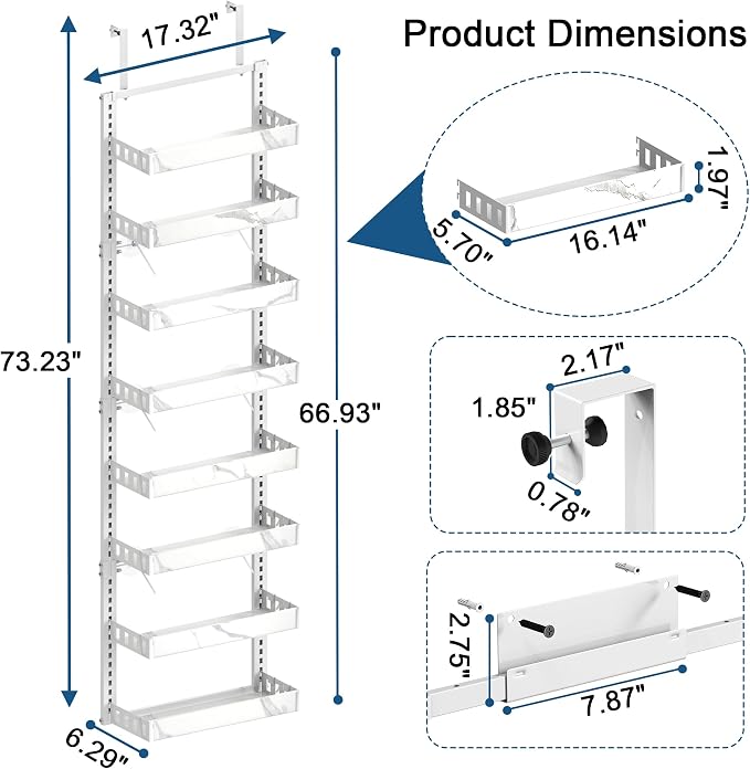 BUKFEN 8-Tier Over the Door Pantry Organizer, 2-in-1 Door Hanging or Wall Mounted Spice Rack, Heavy Duty Metal Storage Shelves with Adjustable Baskets for Kitchen Bathroom Closet