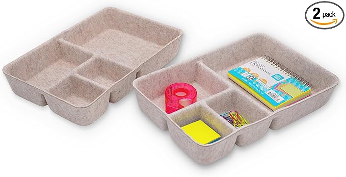 Welaxy Drawer Organizer tray 4 Compartments Nordic Cereal Natural Felt Divider for closet kitchen home office aesthetic wabi-sabi Scandinavian-chic hygge sleek lifestyle (Oatmeal)