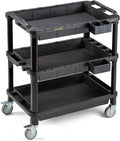 ELAFROS 3-Shelf Heavy Duty Rolling Utility Cart, 32.4 x 18.3 in | Multi-Use Service Tool Cart, 500 lbs Capacity, Deep Shelves, Industrial-Grade Plastic Cart, Mobile Work Organizer