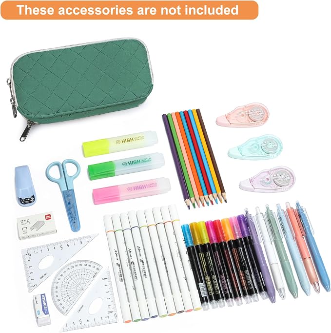 Della Gao Large Pencil Case, Big Capacity Pencil Pouch with 3 Compartments, Office Pencil Bag with Zipper, Big Pen Case for Adults (01-3ALLG)
