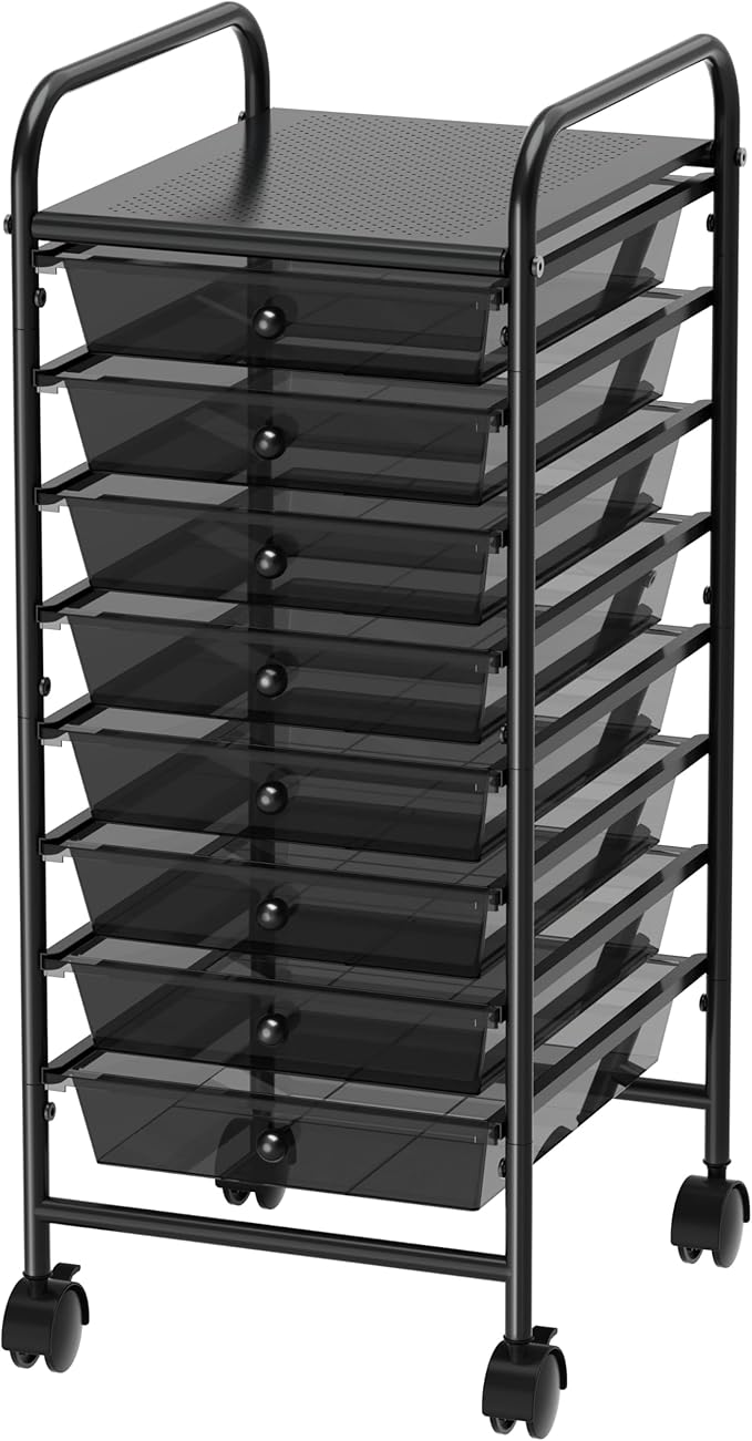 Simple Houseware 8 Drawers Rolling Utility Cart Art Craft Storage, Black | 1-Column, 30.25" Height, Lockable Wheels, for School, Office, Art Craft, and Paper Storage
