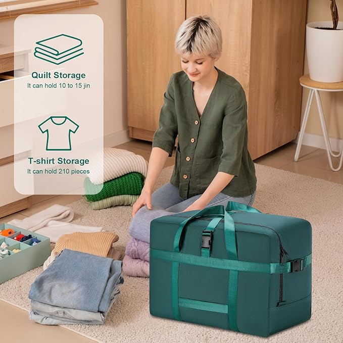 Upgrade Moving Bags Heavy Duty Extra Large, College Packing Bags for Moving Clothes, Moving Supplies & Boxes with Zippers and Handles, Storage Bags Moving Totes Camping Essentials (green, 98L)