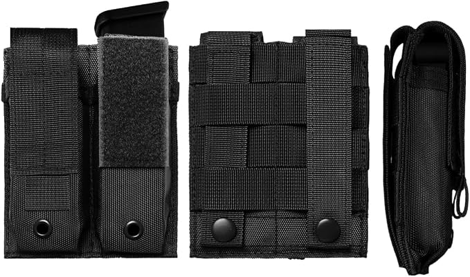 ELVO Pistol Magazine Holster, Double 9mm Mag Pouch | Open-Top Dual Magazine Holder, Tactical Belt, Molle Compatible