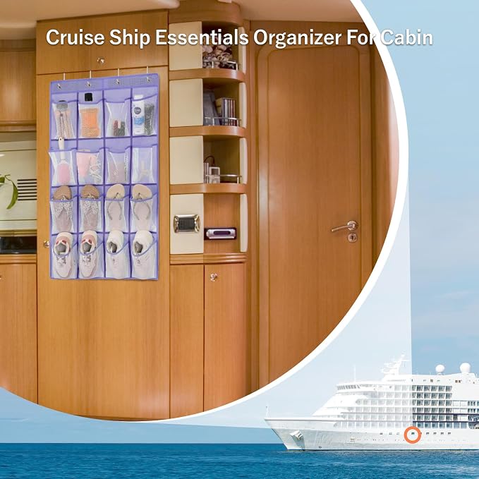 F-color Over the Door Organizer for Cruise - 16-Pocket Hanging Organizer | Tool-Free Mount with 4 Metal Hooks, See-Through Mesh Pockets, Lightweight & Foldable, Space-Saving for Travel and Daily Use