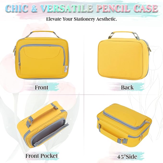 Large Pen Pencil Case,VONXURY High Capacity Art Colored Pencil Pouch Portable Stationery Organizer With 2 Detachable Layers 54 Slots Multiple Zipper Pockets for School Office College