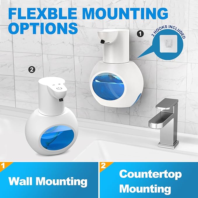 2 Pack Automatic Foaming Soap Dispenser, 15oz/420ml Smart Hand Soap Dispensers, Touchless Wall Mount with 4-level Adjustable, Rechargeable Foaming Hand Soap Dispenser for Bathroom Kitchen Office White
