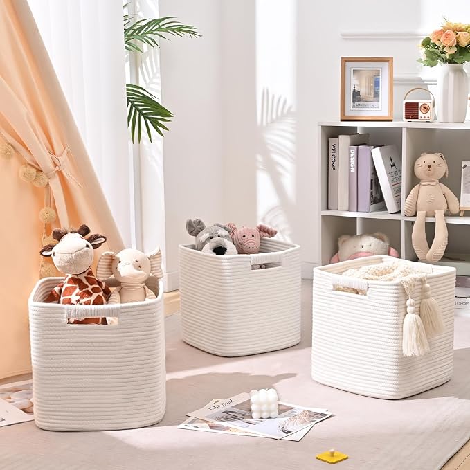 11 Inch Storage Cubes, 6 Pack Cube Storage Bins for Organizing, Cotton Rope Woven Baskets for Shelves, Bathroom, Kids Room, Closets, Baby Nursery