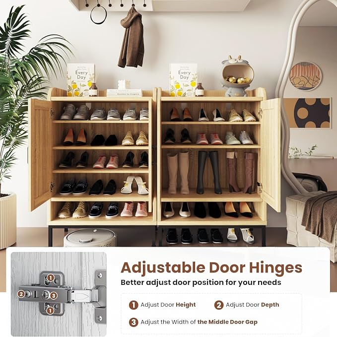 Shoe Cabinet, 6 Tier Shoe Cabinet for Entryway, Shoe Storage Cabinet with Adjustable Shelves and Metal Legs, 41.5" Tall Shoe Rack Organizer Cabinet for Entryway, Front Door, Hallway (Natural)