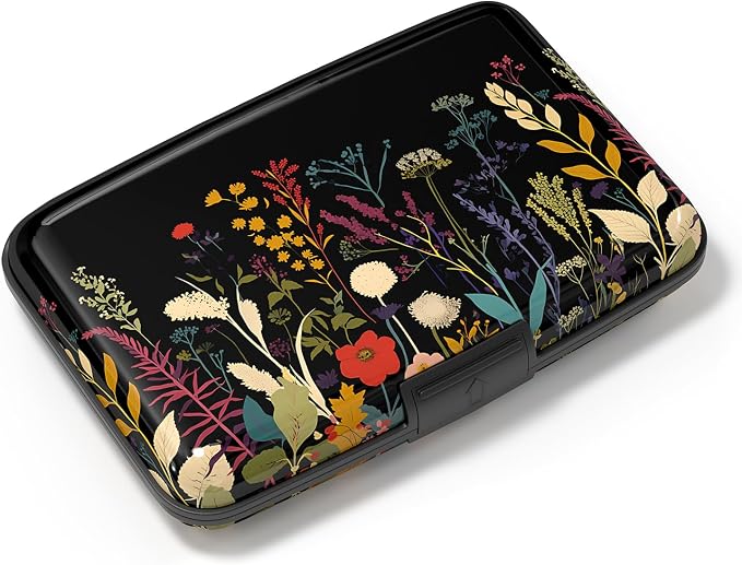 Card Holder Credit Cards Holder for Women RFID wallet women Business Card Holder Wallet Mini Aluminum Card Wallet RFID Blocking Slim Metal Hard Card for Women, Beautiful Flowers and Plants