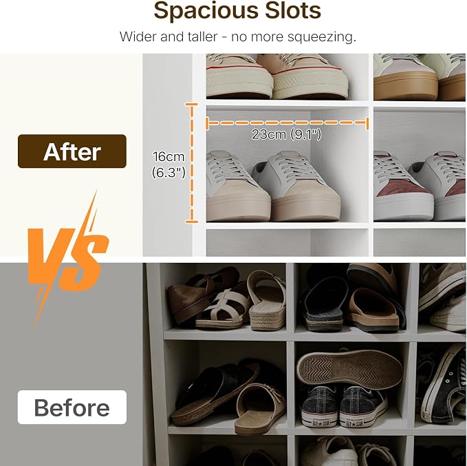 YATINEY 8-Tier Tall Shoe Rack, Wooden Shoe Storage Cabinet for Entryway | Removable Shoe Shelves for Closet, Shoe Cubby Organizer, Narrow Shoe Organizer, Raised Surface Edge Shoe Shelf, White