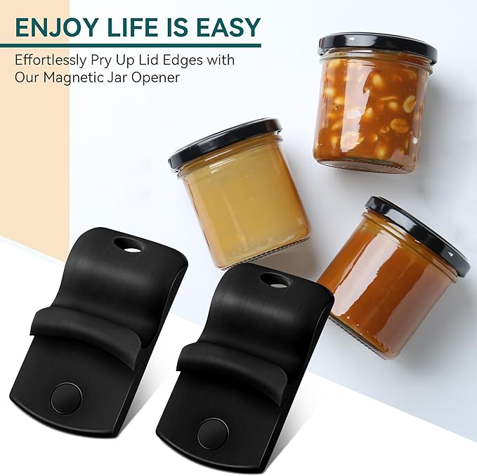 2 Pack Canning Jar Opener with Magnets, Mason Jar Opener For Canning Lids, Regular and Wide Mouth Lids, Powerful Magnet for Easy Refrigerator Storage, Releases Vacuum Seal– Patent Pending(Black)