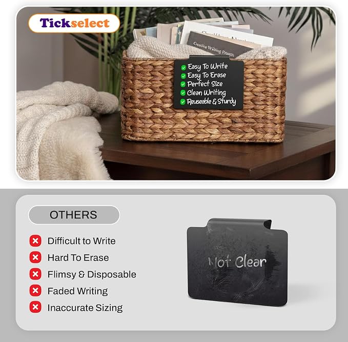 20 Pcs Basket Labels Clip on for Pantry Organization and Storage bin Labels with 2 Markers and 2 Wipe Cloths Reusable Chalk Basket Labels - Black Bin Labels Clip on Chalkboard Basket Tags