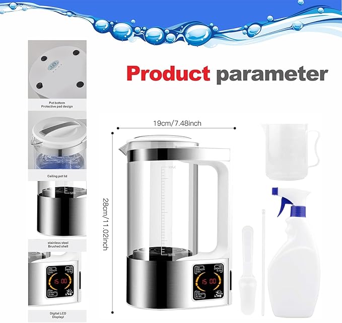 Hypochlorous Acid & Sodium Hypochlorous Solution Generator, 2000ML Capacity Portable Electrolyzed NaCl Water System Making Generate HClO Machine for Home Kitchen School Restaurant Bathroom Cleaning
