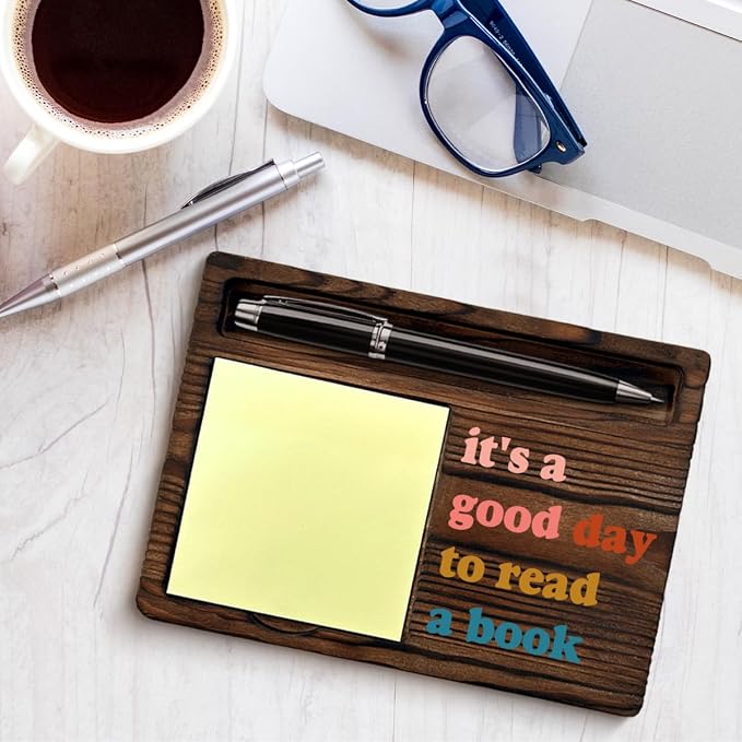Book Lovers Gifts for Women Men Friends, Gifts for Readers Librarian Bookworm Bibliophile, It's a Good Day to Read a Book Sticky Note Holder Reading Corner Library Desk Decor
