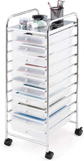Happygrill 10-Drawer Storage Cart, Utility Cart with Removable Drawers & Metal Frame, Rolling Storage Cart with Lockable Wheels for Home, Office, Clear