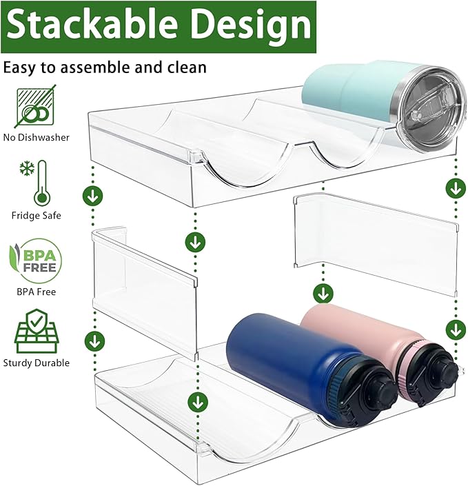 Spaclear 3 Pack Water Bottle Organizer, Stackable Kitchen Home Organization and Storage Rack, Plastic Cup Storage Organizer for Kitchen Cabinet Cupboard Organizer and Storage Cup Rack for Counter