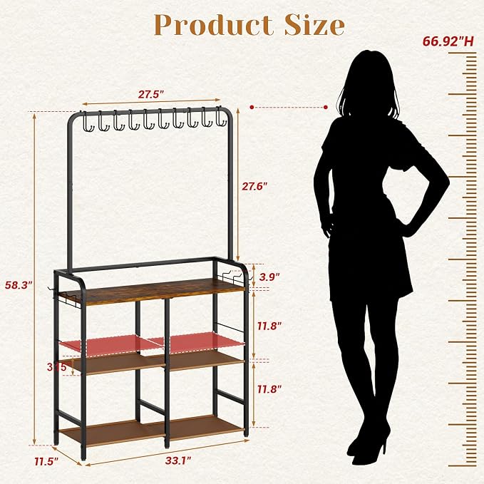Large Purse Organizer for Closet, 3-Tier Double Row Purse Rack Stand with Hooks, 11.5" Depth Handbag Storage for Narrow Spaces, Sturdy Floor Standing Purse Shelf for Bedroom & Entryway, Black