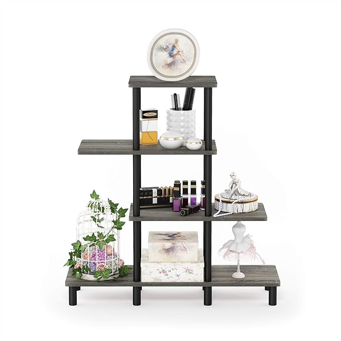 Furinno Turn-N-Tube 4-Tier Design Display Rack, French Oak Grey/Black