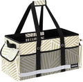 Extra Large Utility Tote Bag with Reflective Strip, Standing Reusable Grocery Bags with Hard Bottom, Collapsible Utility Tote with Handles for Shopping, Beach, Picnics, Car, Striped Gray