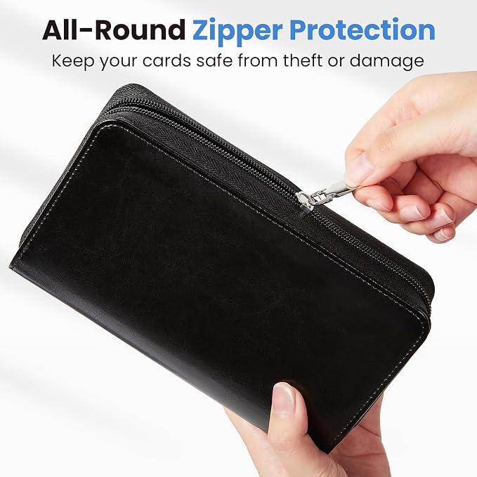 Sooez Zip-Enclosed Business Card Holder Organizer, Professional Credit Card Case Book for Women Men, 240 Capacity, Premium Vegan Leather Gift Card Organizer Storage, 7.87"×4.92"×1.57", Green