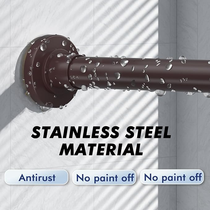 Bronze Shower Curtain Rod Tension 30 to 92 Inch,1 Inch Diameter Adjustable Tension Curtain Rod No Drilling,Shower Rods for Bathroom,No Rust