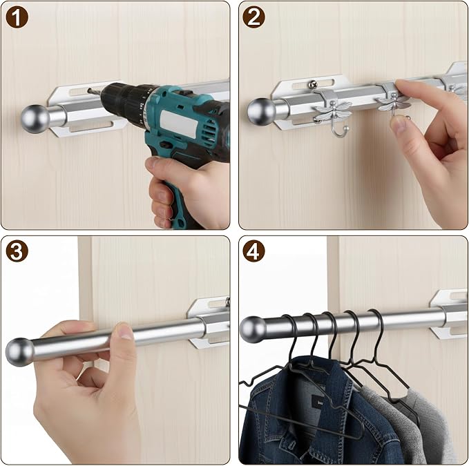 12" Valet Rod for Closet Pull Out with 4 Dragonfly-shaped Hooks, Silver