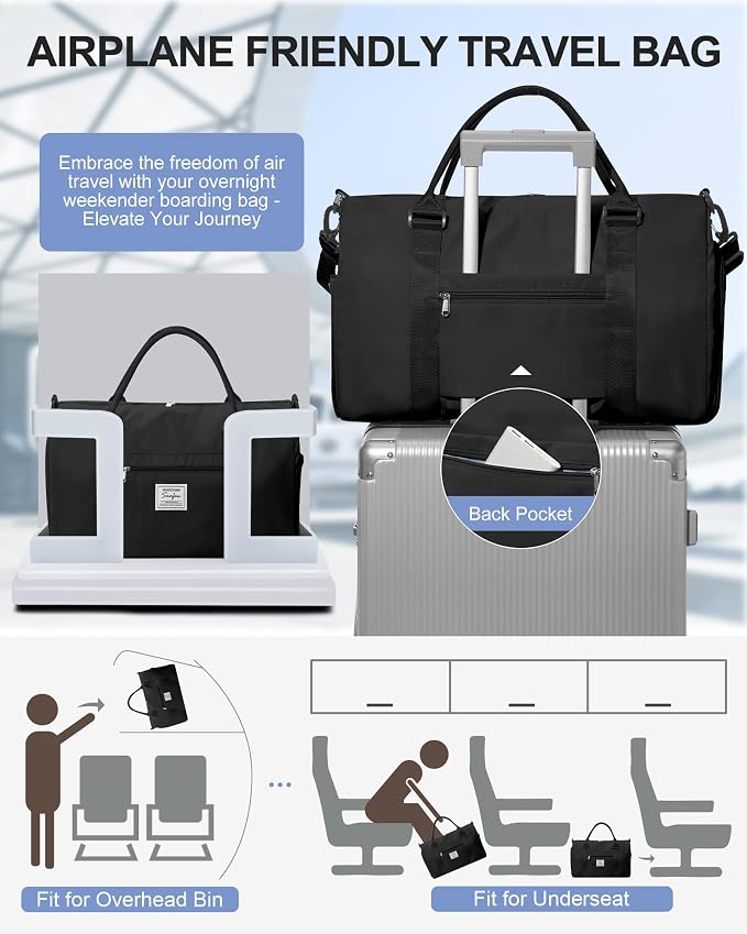 Gym Bag Womens Mens with Shoes Compartment and Wet Pocket Travel Duffel Bag for Women for Plane Sport Gym Tote Bags with Toiletry Bag Waterproof Weekend Overnight Carry on Bag Hospital Holdalls