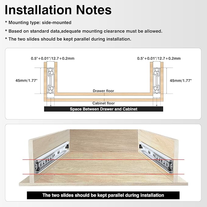 5 Pair Full Extension Ball Bearing Drawer Slides 8 10 12 14 16 18 20 22 24 Inch 100 LB Load Capacity Side Mount File Cabinet Rails Dresser Metal Runner Trash Can Kitchen (16 inch, Silver)