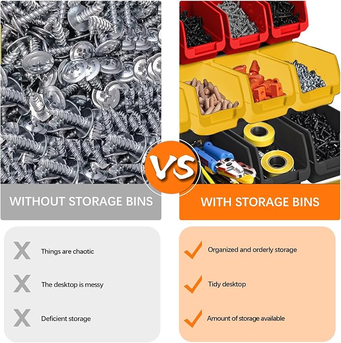Wall Mounted Storage Bins - Plastic Adjustable Compartment Organizer for Screws, Nuts, Bolts & Tools | Heavy-Duty Home & Garage Organization | Closet, Bedroom, 90PCS (36Y+36B+18R)