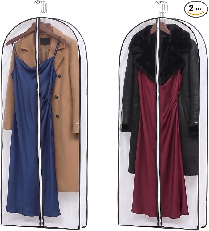 2 Pack 60" Clear Garment Bags for Hanging Clothes,4" Gusseted Suit Bags for Closet Storage Non-woven Back,Long Hanging Clothes Storage Suit Cover Bags with Zipper for Coats,Jackets,Shirts