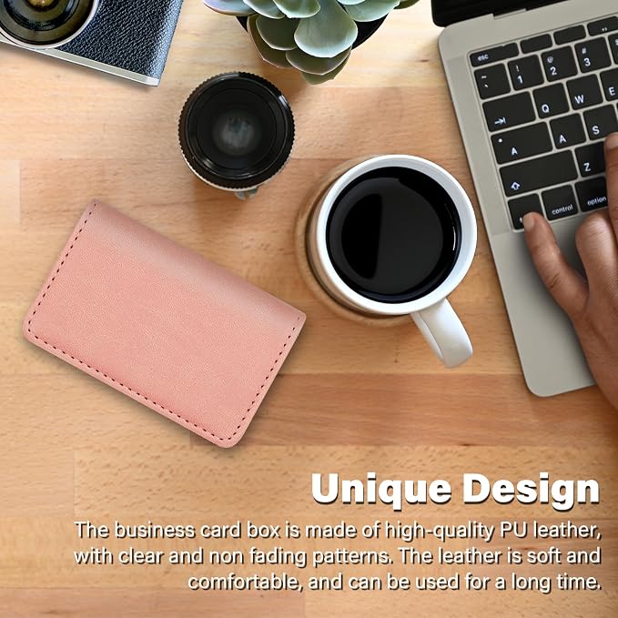 RFID Blocking Wallet - Minimalist Leather Business Credit Card Holder (Orange Pink)