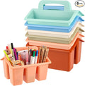 6 Pack Classroom Caddy Organizer with Handle, Table Caddy Classroom | 4 Compartments, 9×6.3×6.7 inches, Thick Durable PP Plastic, Built-in Handle, Stackable Design, for Classroom Desk Office Home