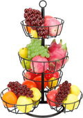 Livabber Fruit Basket Bowl, Metal Fruit Vegetable Storage Basket for Kitchen Counter, Large Capacity Vegetable Holder Rack Detachable Organizer for Bread Snack Produce (Black, 5-Tier Metal Base)