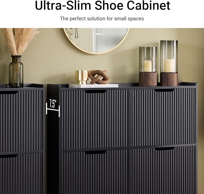 SoBuy Shoe Storage Cabinet for Entryway | Freestanding Shoe Organizer Cabinet, Narrow Slim Hidden Shoe Rack, FSR177 (Black, 4-Drawers)