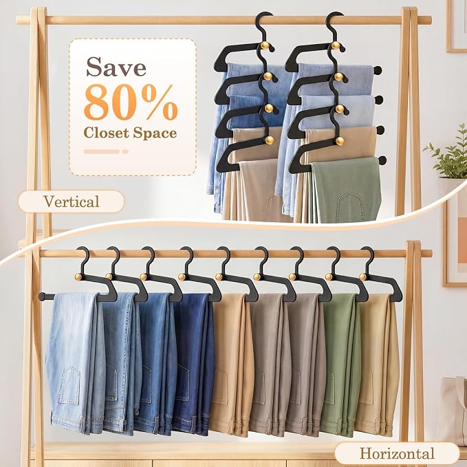 Hangers for Pants 20-Pack, Space Saving Closet Organizer for Jeans Slacks,Non-Slip Hanger for Leggings,Jeans, Slacks, Scarves (Black)