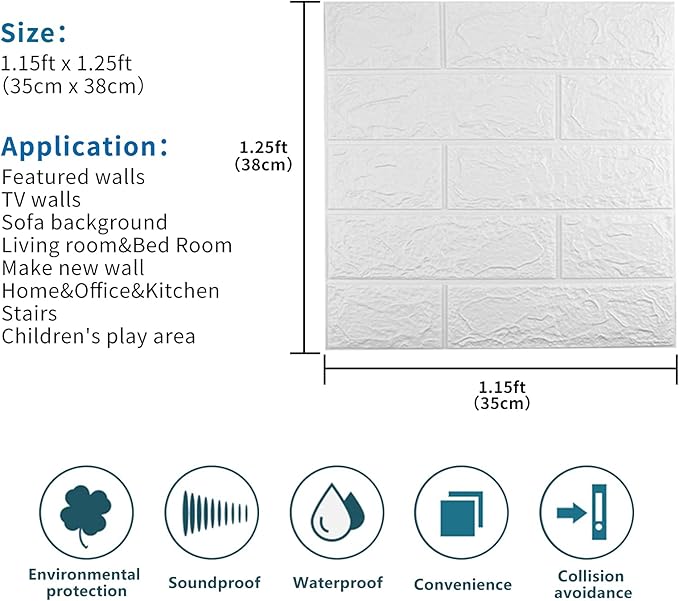 40 PCS White 3D Wall Panels, 58 sq.feet Coverage, Printable Wallpaper Sticker with Self-Adhesive Waterproof Brick PE Foam Wall Panels Peel and Stick for Interior Wall Decor Home Decoration
