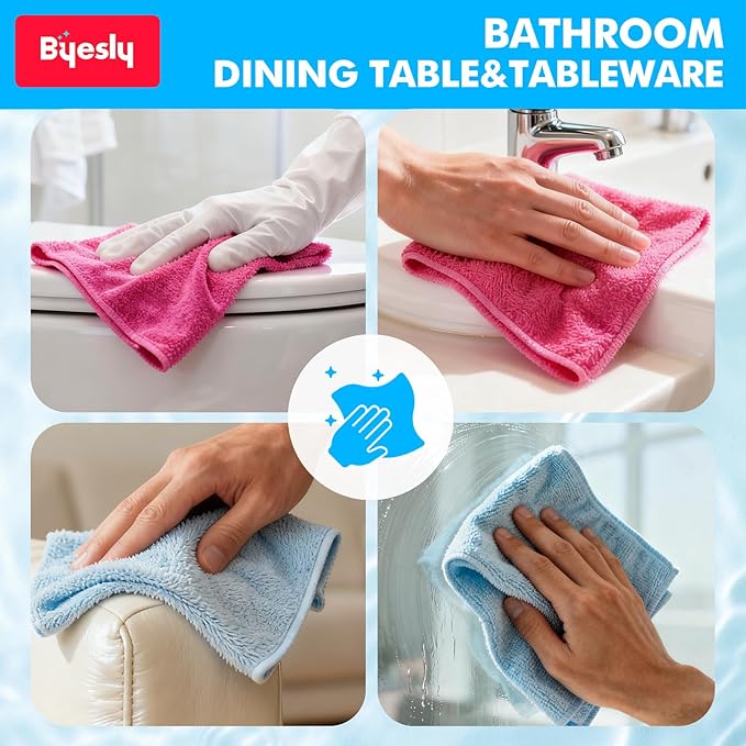 24-Pack Microfiber Cleaning Cloth, 11.5x11.5 Microfiber Towels for Cars, Dishes & House, for Detailers, Chefs & Efficient Home | Scratch-Free, Lint-Free, Ultra Absorbent(Yellow/White/Blue)