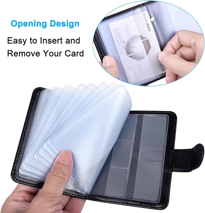 Wisdompro Slim PU Leather Credit Card Holder, Vertical Black | RFID Blocking Wallet Debit Card Protector, Organizer Case, Card Case, 20 Card & 7 Memory Card Slots, with Magnetic Closure