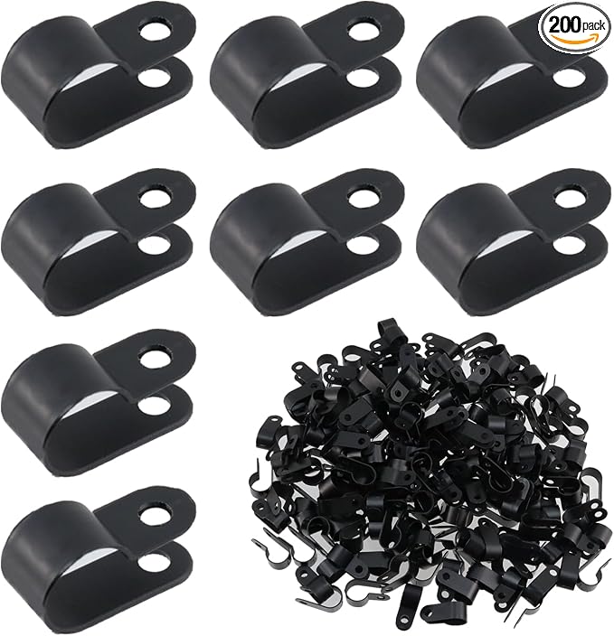 Antrader R-Type Cable Clamp White Nylon Cable Organizer Clips for 1/2 Inch Diameter Wire Rope Management Pack of 200, with 200pcs Screws