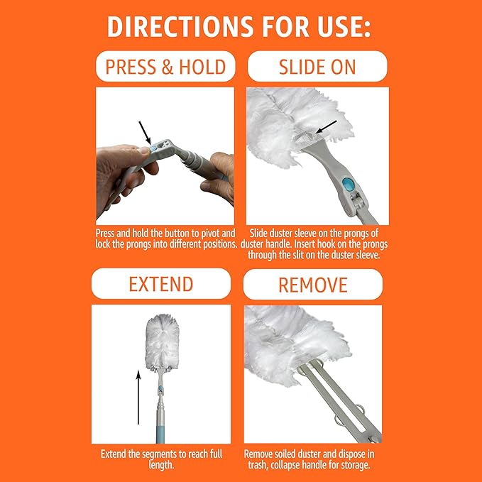 Amazon Basics 360° Heavy Duty Duster Kit with Extendable Handle and 6 Microfiber Plumes Refills for Pet Hair