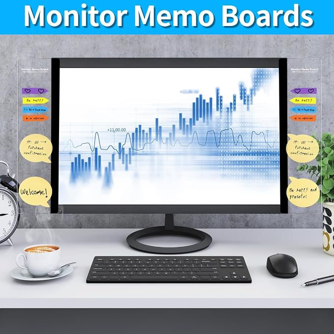 Monitor Memo Board, 4PCS Transparent Computer Monitor Side Panel Creative Desktop Memo Board, Acrylic Desktop Computer Sticky Note Holder for Home Office