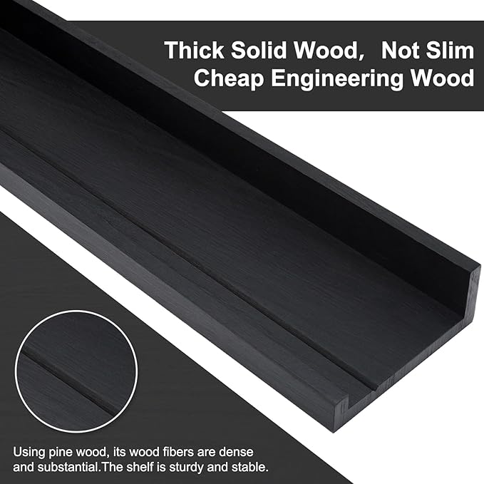 48 Inch Long Floating Shelves for Wall, Black Picture Ledge Shelf Wall Mounted Bathroom Long Ledge Set of 2, Floating Photo Shelf with Grooves for Books Bedroom Living Room Kitchen Spice Rack