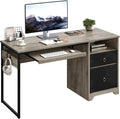 Bestier 55Inch Modern Fluted Desk with Drawers & Keyboard Tray, Grey | 55 X 22 In Work Surface, File Drawer, Reversible Pedestal, Fluted Panels And Keyboard Tray For Home Office Storage.