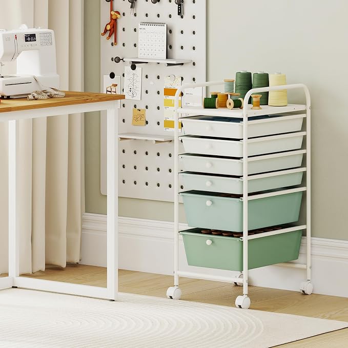 Giantex 6 Storage Drawer Cart Rolling Organizer Cart for Tools Scrapbook Paper Home Office School Multipurpose Mobile Utility Cart, Green Gradient