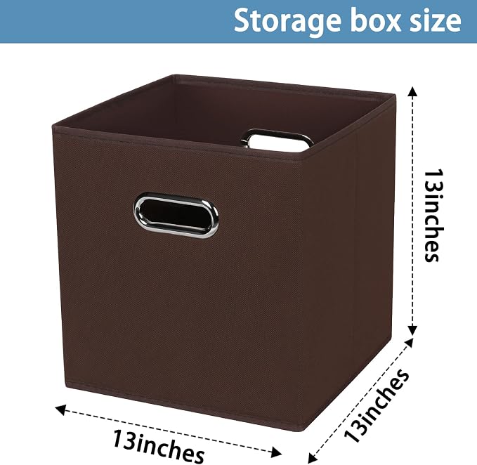 Fabric Cubby Storage Bins,13x13x13 Inches,Cube Organizer Bin Foldable Storage Boxes with Dual Handles Fabric Organizer Box and collapsible Storage basket,Set of 8,Coffee