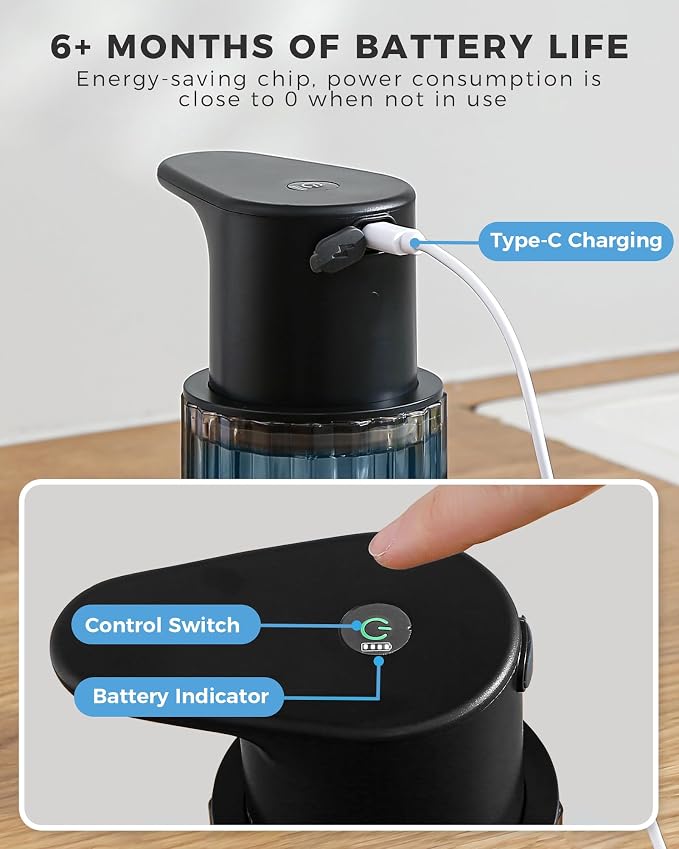 Automatic Foaming Soap Dispenser Touchless, USB Rechargeable Soap Dispenser | Adjustable Foam Levels, 10oz/300mL Hands Free Sensor, Waterproof, Wall Mounted or Countertop for Bathroom & Kitchen