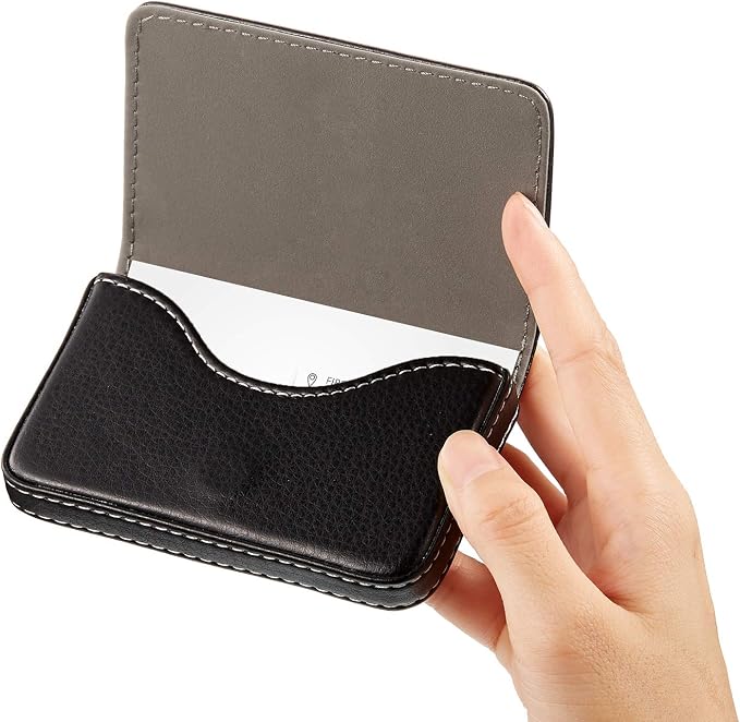 Outus 2 Pcs Business Card Holder, PU Leather Business Card Case Pocket Wallet with Magnetic Shut for Valentines Gift Adult(Black and Coffee)