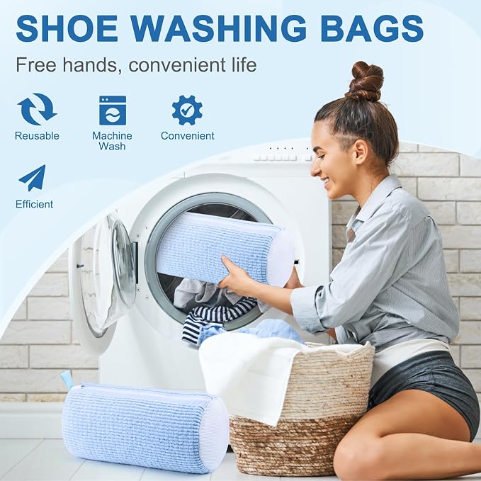 Aship Shoe Washing Machine Bag, Laundry Shoe Bag for Washer and Dryer - Reusable Shoes Cleaning Bag for Sneakers,Tennis Shoes, 360° Deep Cleaning With Self-locking Zipper for All Shoe Sizes - Blue,1PC