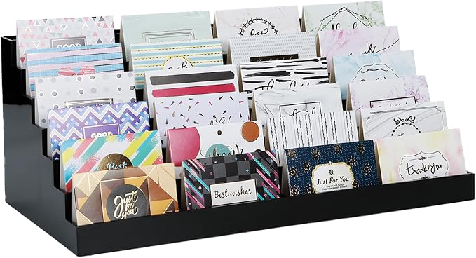 Vevitts Acrylic Business Card Holder for Desk Multiple Business Card Holders 28 Slot 7 Tier Large Business Card Organizer Business Card Display Rack Black Plastic Business Card Stand for Home Office