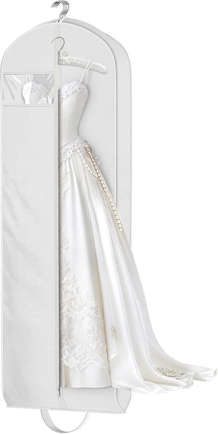 KEETDY Wedding Dress Garment Bag for Travel with 4" Gusseted Long Hanging Dress Bags for Gowns for Women Garment Cover Clothes Storage for Closet (white, 72 inch)